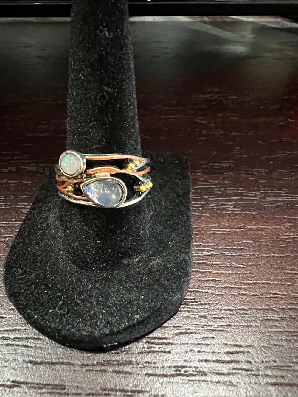 Silver Brass Copper Opal Like and Moonstone Multi-Band Ring - Women's Jewelry